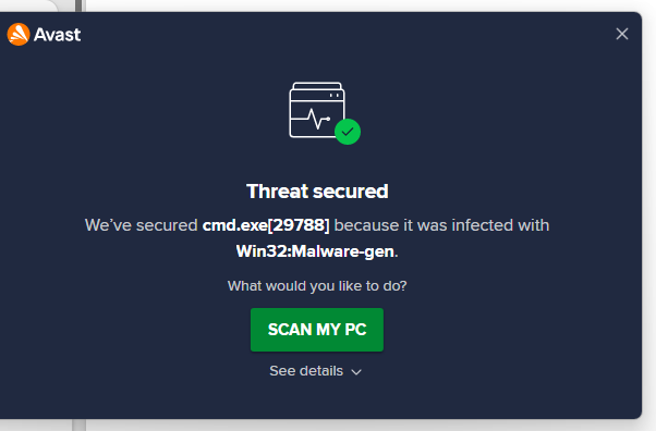 Mensaje Avast Antiviruas